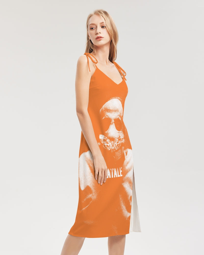 SiOfLa / Orange / Tie Strap Split Dress